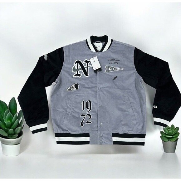 Nike Corduroy Varsity Jacket 1972 Letterman Black Grey FQ6159-012 Men Sz S NWT